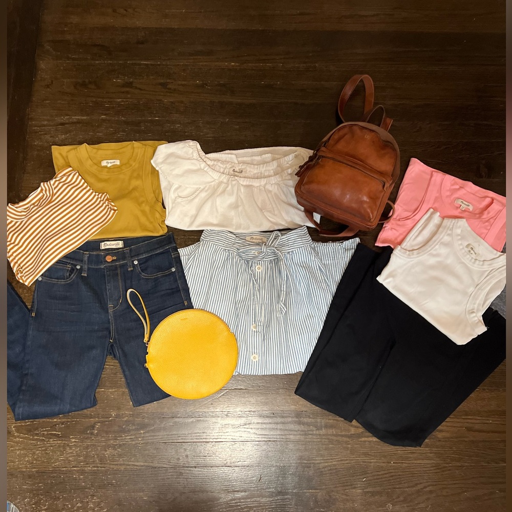 MADEWELL BUNDLE Leather backpack bag jeans seersucker skirt leggings tan… - Picture 3 of 16